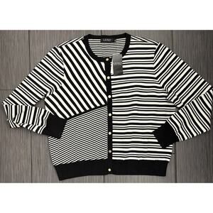 Lauren Ralph Lauren Black/White Striped Cardigan Sweater Size XXL Gold Buttons